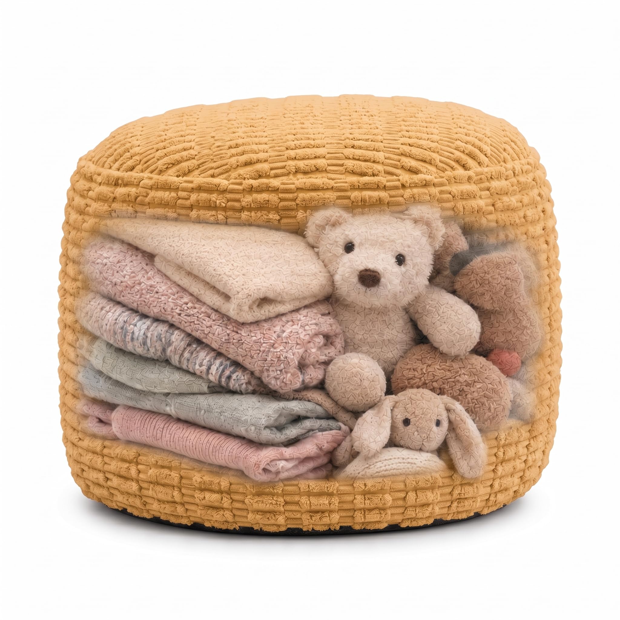 Round Pouf Ottoman Cover Only, Camel, 20"x13", Small Corduroy Storage Cover