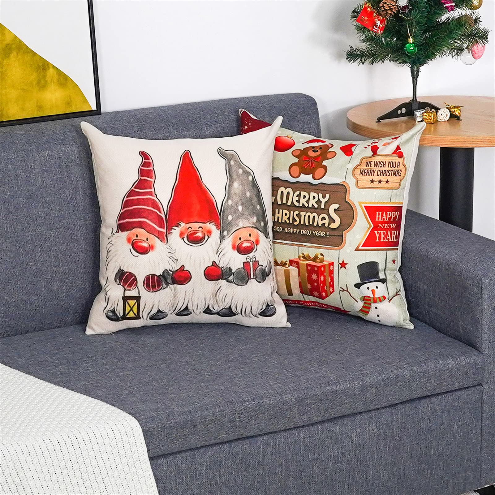 Set Of 4 Christmas Throw Pillow Covers - 16x16 Inch Cotton Linen, Holiday Patterns (Trees, Truck, Deer) - View #5