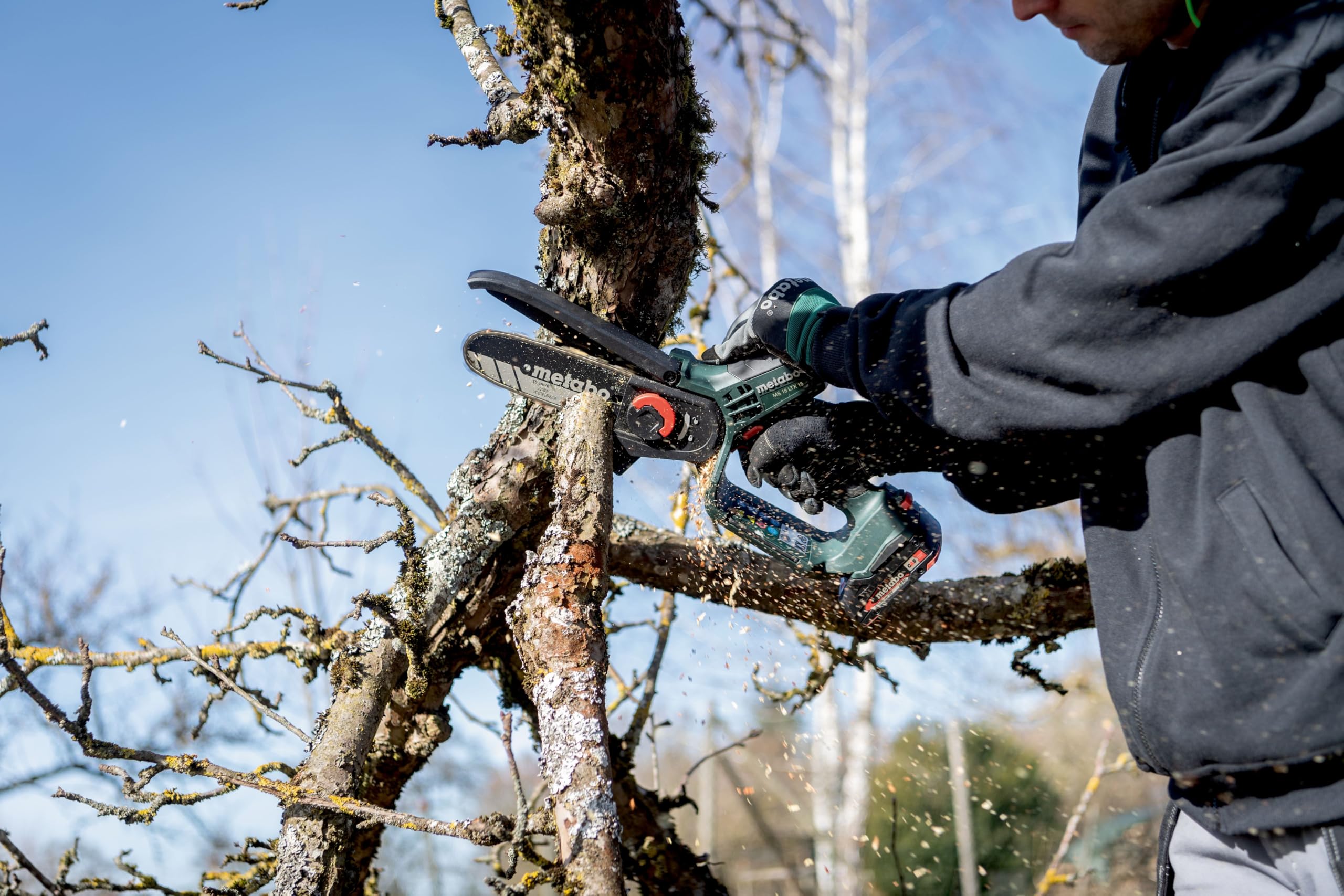 Metabo sega per arbusti a batteria MS 18 LTX 15 – 18V, lama da 15 cm – Ideale per la potatura di alberi e rami verdi, alta velocità della catena – Leggera e maneggevole – Inclusa metaBOX
