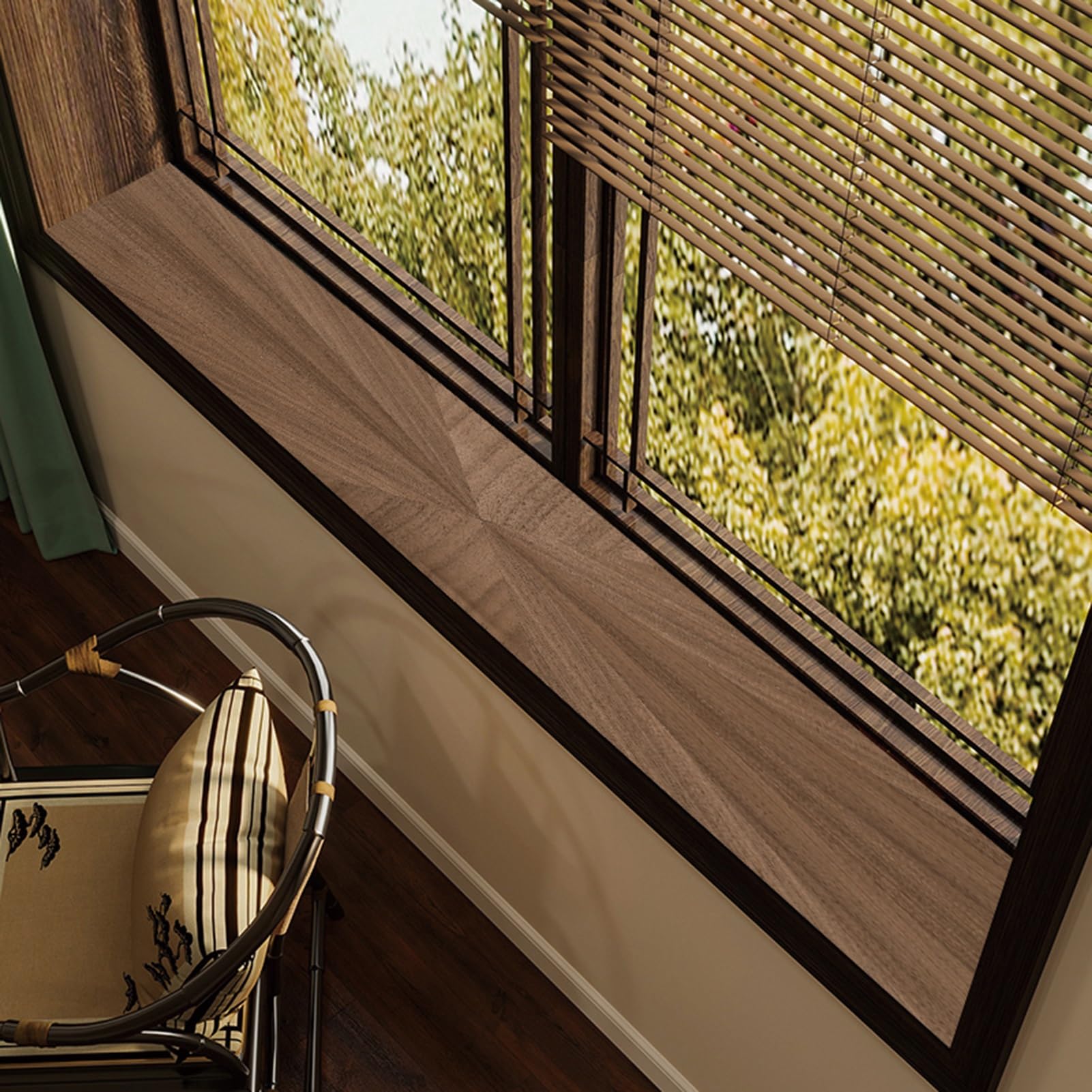 Wood Grain Window Sill Mat - Dustproof Waterproof Window Sill Cover Windowsill Protector for Dogs/Plants/Cats, PVC Narrow Bay Window Seat Cushion Pad DIY Cutting Non-Slip(E,300x35cm(118.1x13.8in))