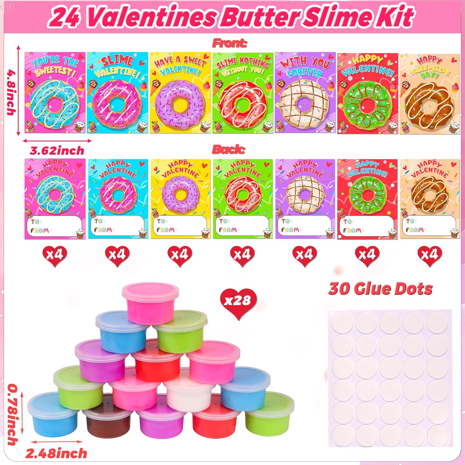 28 Pack Valentines Day Gifts for Kids Classroom, Valentines Cards with Butter Slime, Classroom Exchange Gifts, Valentines School Party Favors for Boys Girls Toddlers