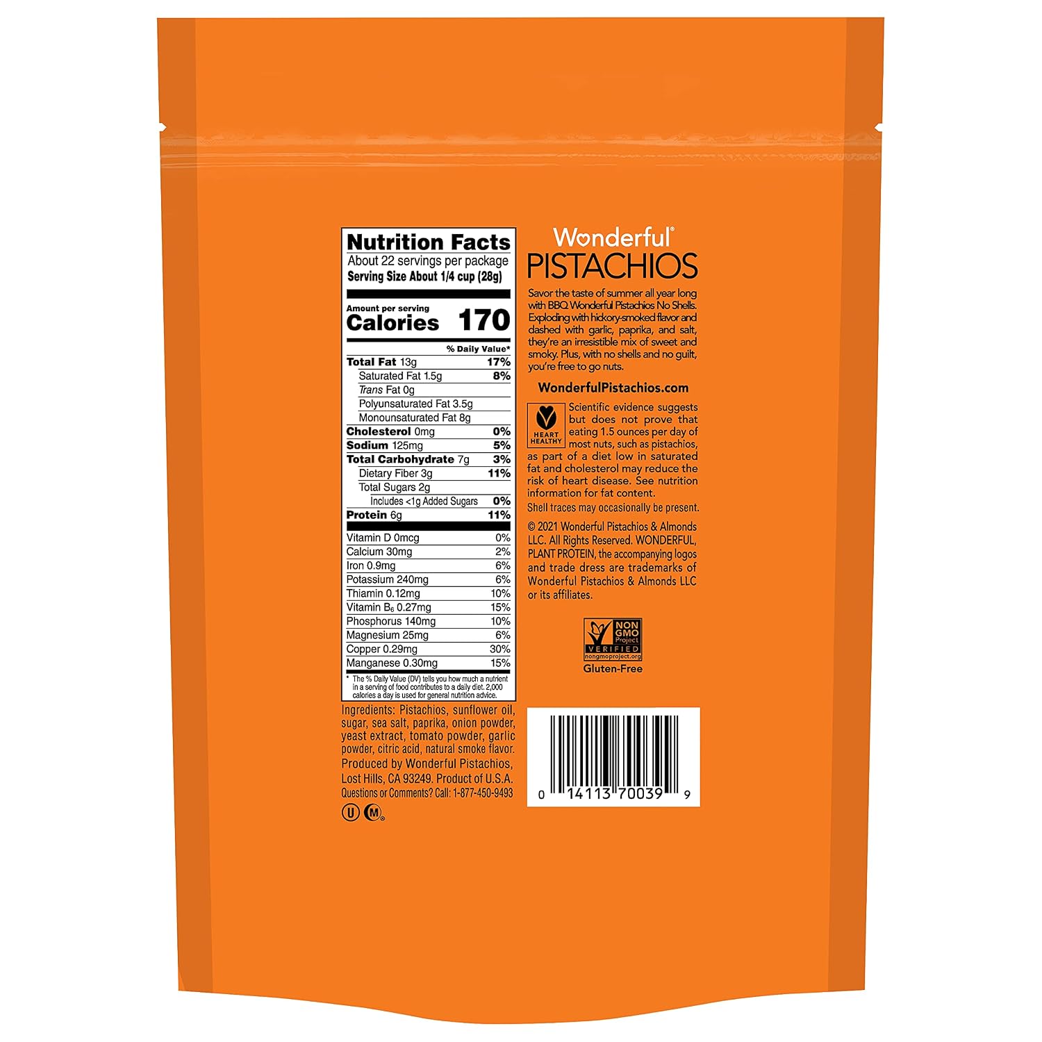 Wonderful Pistachios No Shells, BBQ Nuts, 22 Oz Bag