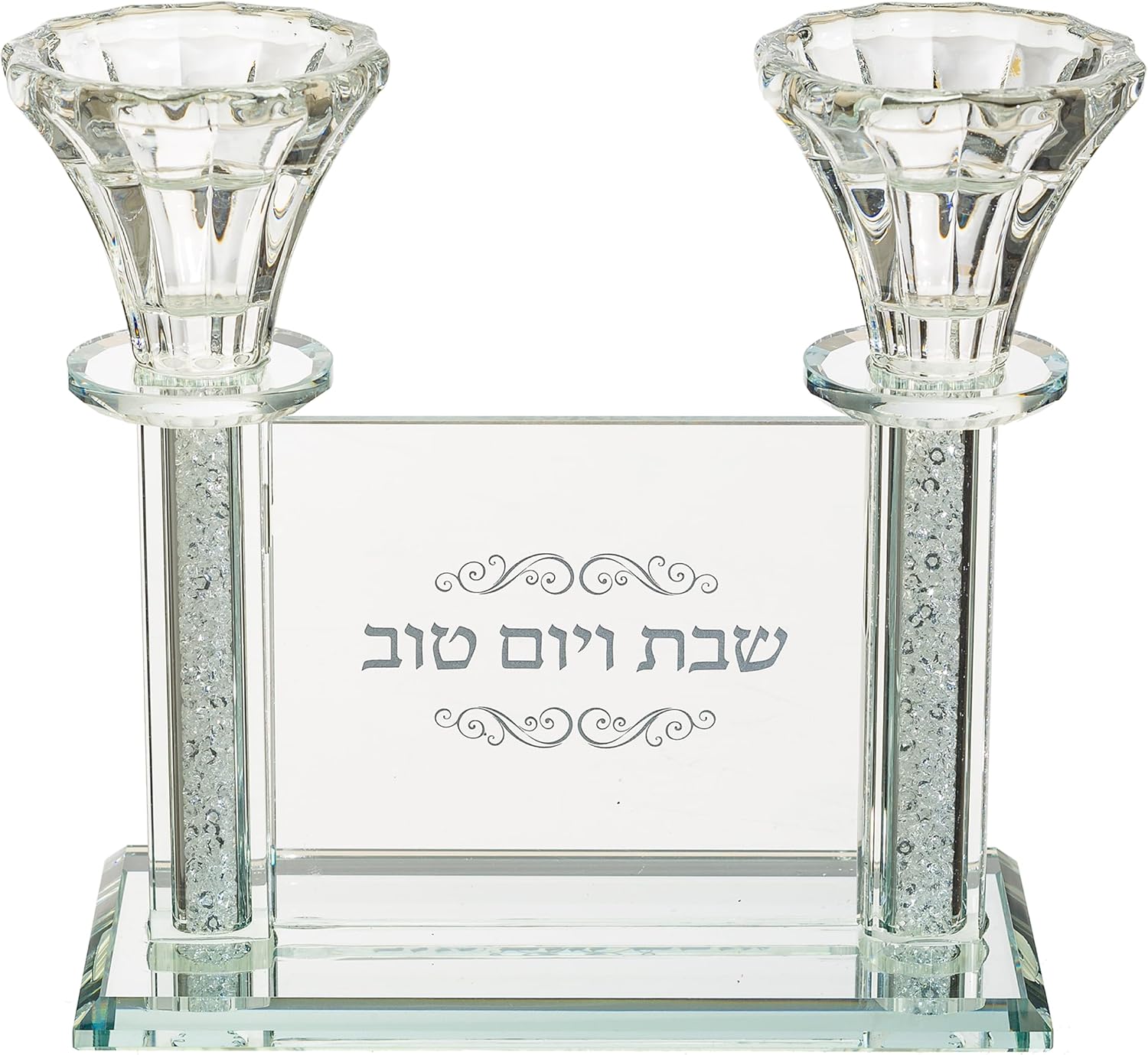 Crystal Candlesticks Shabbat Kodesh 3.2" Tall Fine Laser Cut (Set 3)