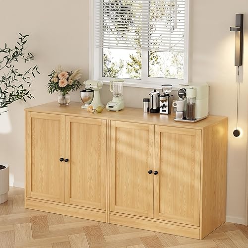 TUSY Juego de 2 gabinetes de entrada modernos con almacenamiento, gabinete de buffet de 63 pulgadas de ancho con puertas para comedor, consola