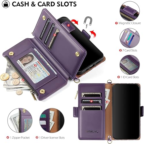 Miniatura 53 de Antsturdy Funda compatible con iPhone 15 Plus (bloqueo RFID). Funda de piel sintética para teléfono para mujeres y hombres, funda protectora a