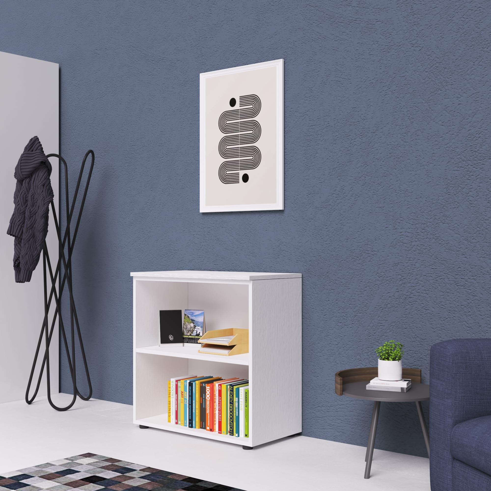 Linea Azzurra Libreria da 90 Bianca L90xP45xH87 in Legno Made in Italy Mobile Verticale Portaoggetti, Organizzatore con Scomparti, Ripiani Aperti per Soggiorno, Ufficio, Camera da Letto (2 Ripiani)