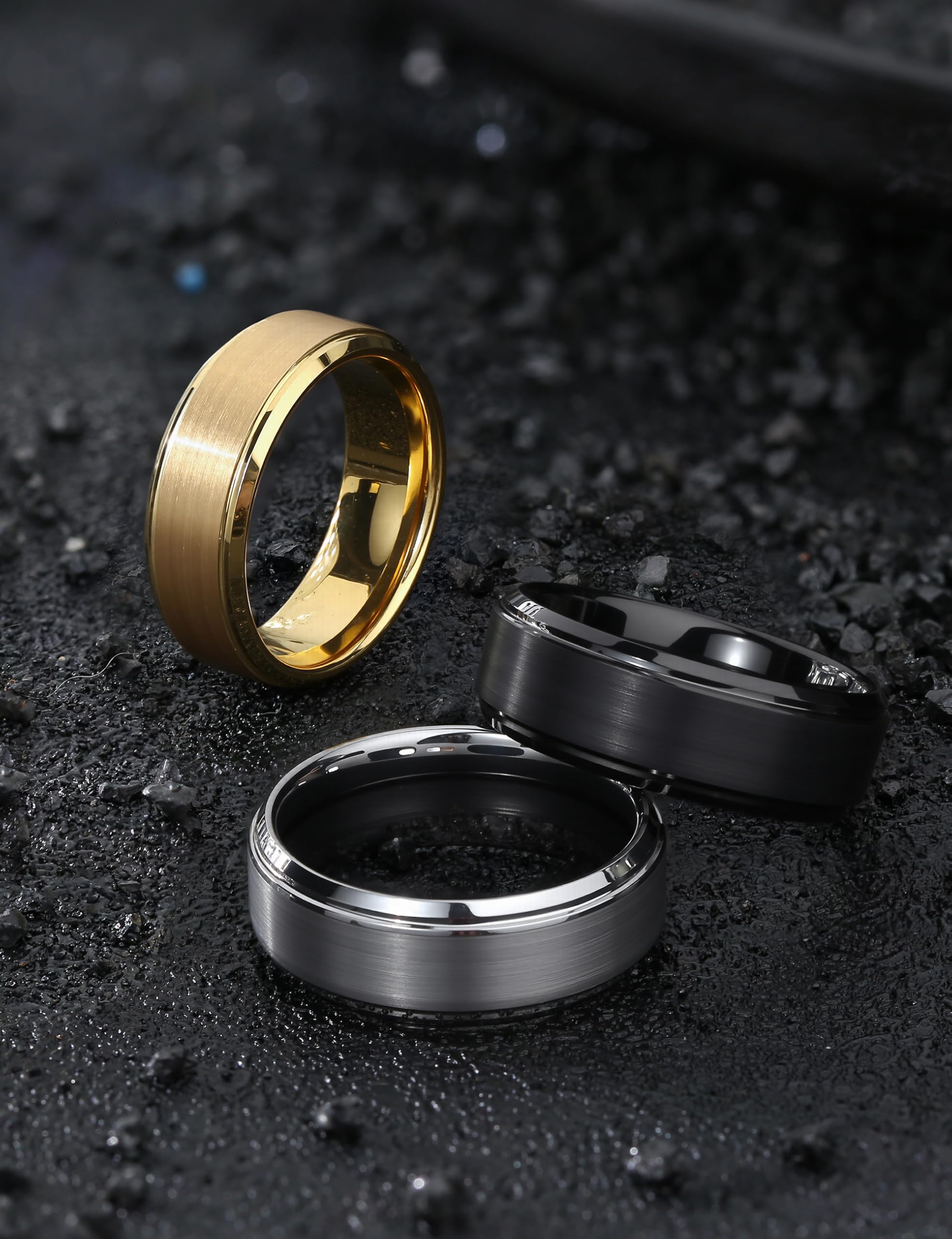 CASSIECA Anello Uomo Tungsteno, Anelli da Uomo Neri/Argento/Oro 8MM Anelli di Fascia Nuziale Promessa Fidanzamento per Uomini Donne Dimensioni 52-72