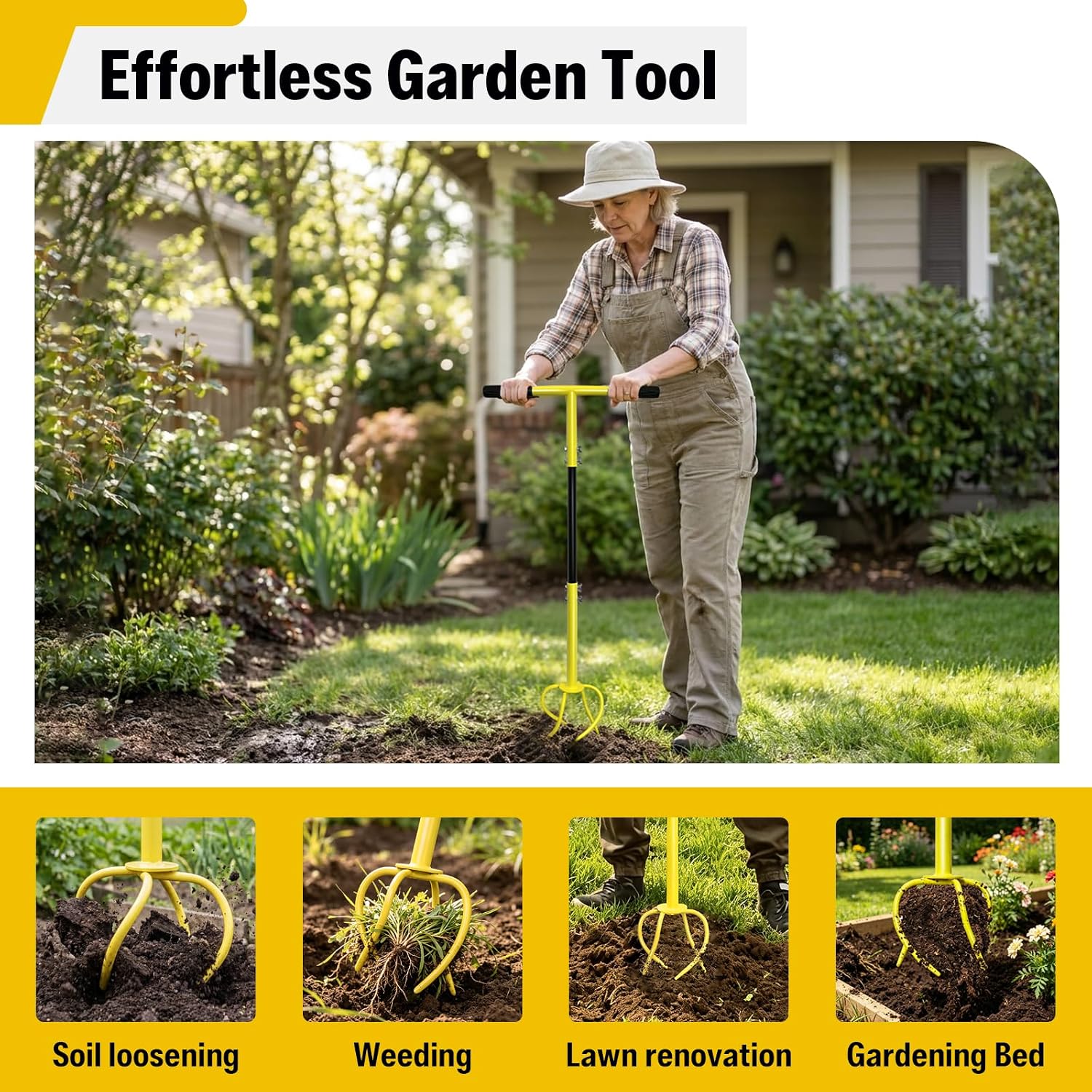 Garden Twist Tiller Manual Hand Tiller, Garden Claw Cultivator with Ergomomic Handle, Big Claw Steel Cultivator, Garden Tool Lawn Aerator Soil Loosener for Plant Box Garden Bed