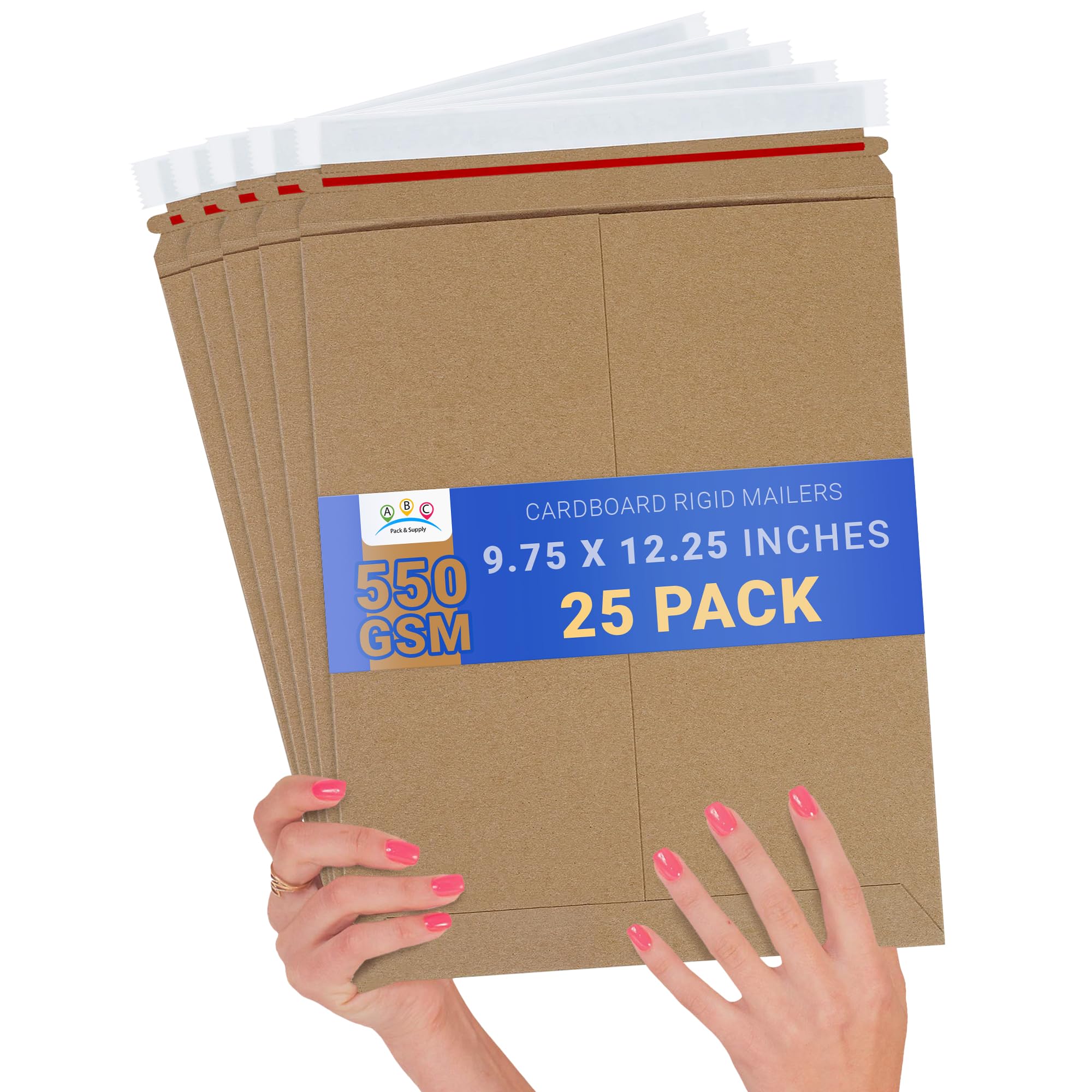 ABC Lot de 25 enveloppes en carton rigide pour documents, photos, impressions, patte autocollante et patte autocollante Marron 25 x 30 cm