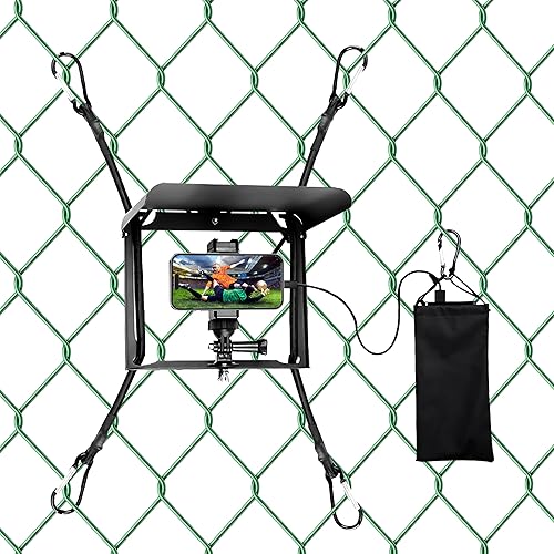 UBeesize Phone Fence Mount with Foldable Shade, Game Changer Mounting Kit Fit with iPhone, GoPro, Mevo Start, Tool-Free Streaming Kits with Carry Bag & Power Pocket for Baseball, Softball & Tennis
