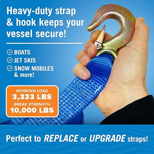 Miniatura 2 de Correa de cabrestante para remolque de barco con gancho, repuesto resistente para remolque de manivela manual, 2 pulgadas x 20 pies, capacidad de
