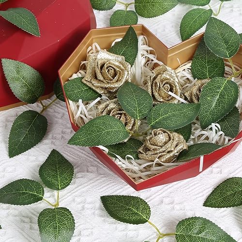 Miniatura 2 de Hojas de rosas artificiales, 100 hojas verdes falsas a granel de hojas de seda con tallos vegetación para centros de mesa, bricolaje, ramos de boda,