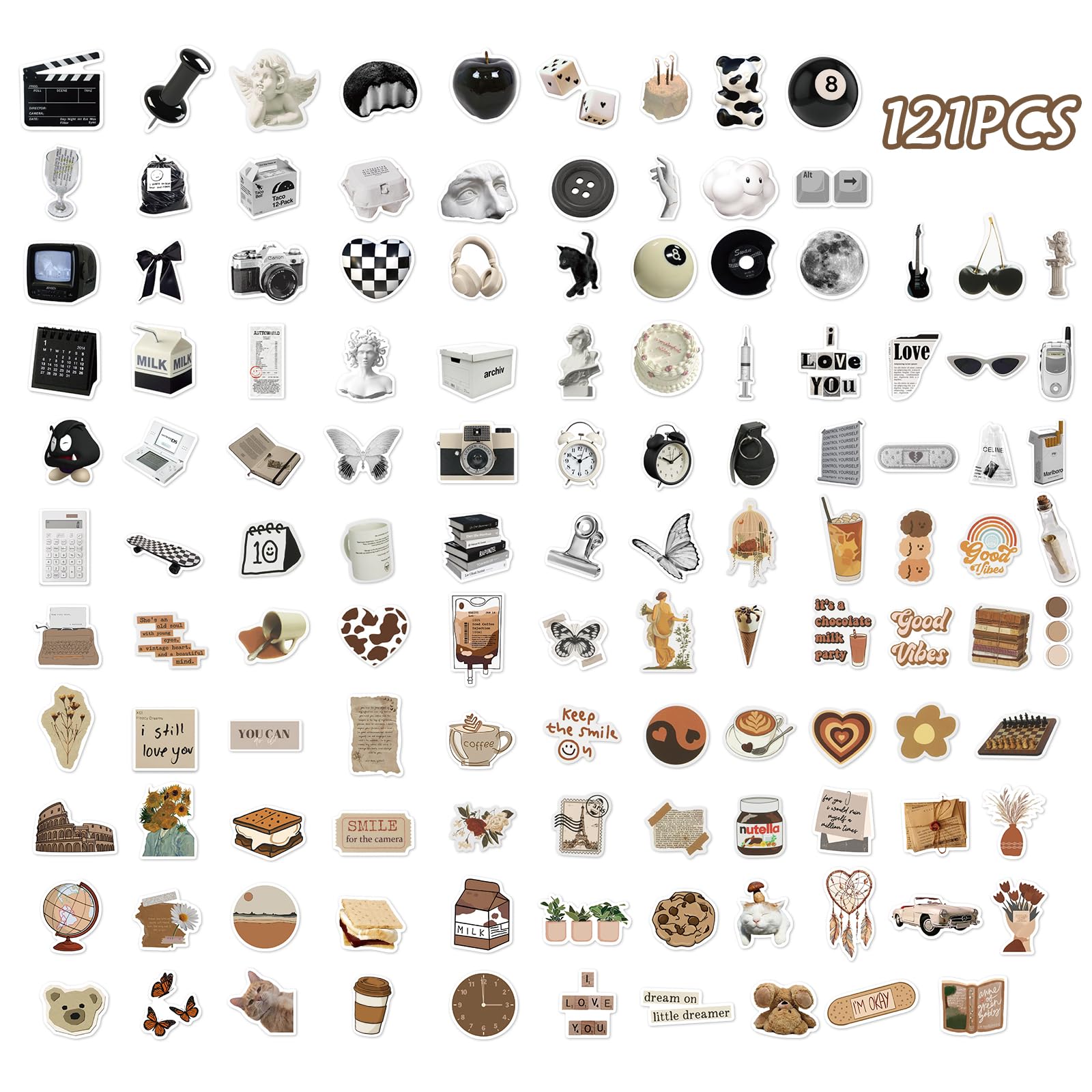 120 Adesivi Vintage Marroni – Stile Retro Estetico Per Scrapbooking, Laptop E Bullet Journal