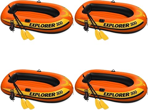 INTEX Explorer 3-Person Fishing Boat River Raft Set w/Oars, 4-Pack