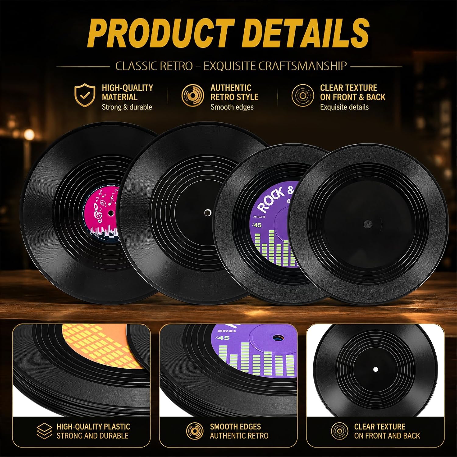 Tellegloww 12 Pcs Fake Vinyl Records Wall Decor Plastic Retro, Colorful image 3
