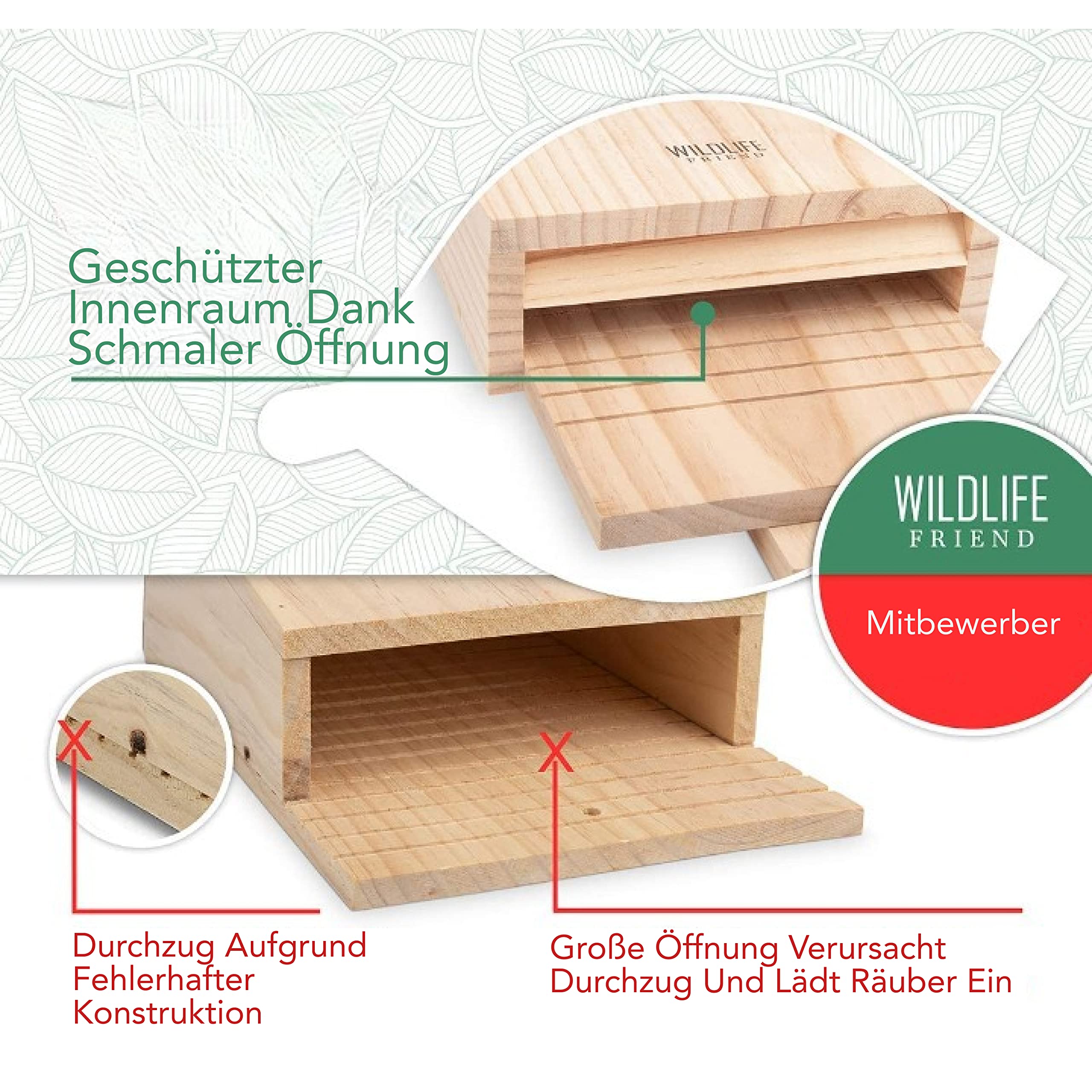 WILDLIFE FRIEND I Großer Schwerer Fledermauskasten mit Rindendach nach NABU - Fertig Montiert & 100% Wetterfest - Verschraubt, Fledermaus-Haus & Nistkasten Fledermäuse, Sommer & Winterquartier