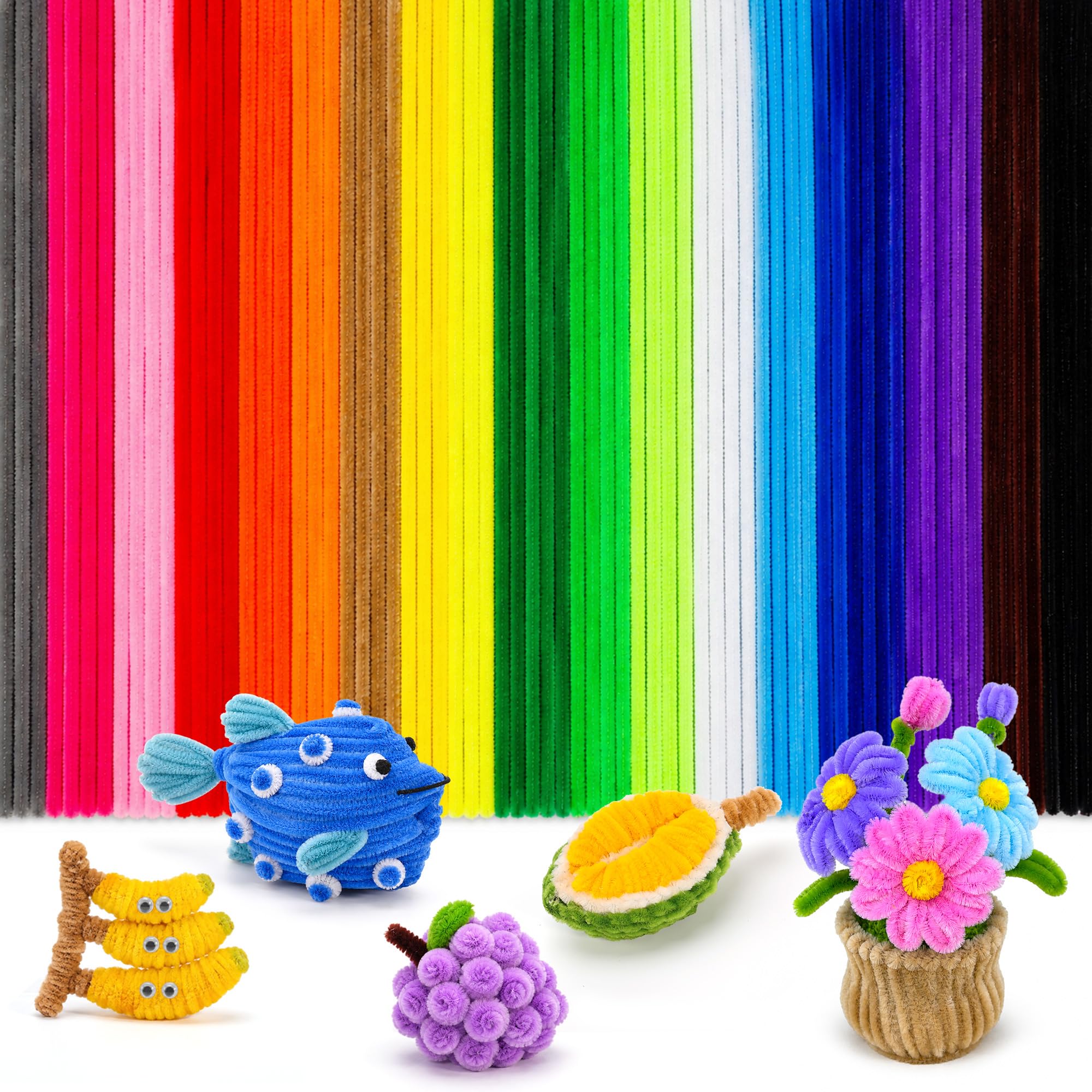 Caydo 200PCS Thick Pipe Cleaners Craft, 20 Colors Chenille Stems