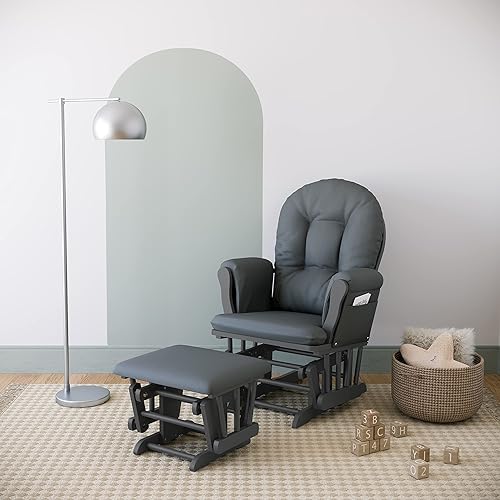 Miniatura 84 de Storkcraft Mecedora y otomana, cojín acolchado, bolsillo de almacenamiento, rodamientos de metal cerrados para un movimiento suave, fácil