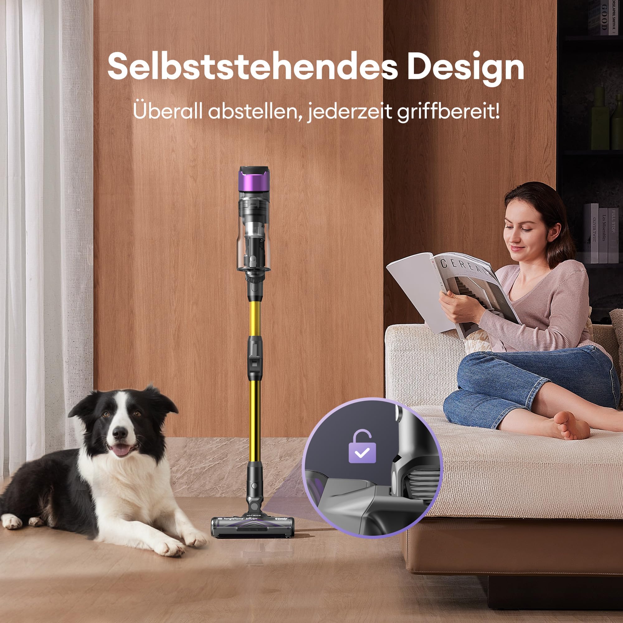 Ultenic Akku Staubsauger,55KPA/600W/60Mins Staubsauger Kabellos mit 180° klappbarem Rohr, 1,5L Großer Staubbecher, Anti-Tangle-Bürste, GreenEye-Technologie,Licht für Hartböden Teppiche Tierhaare