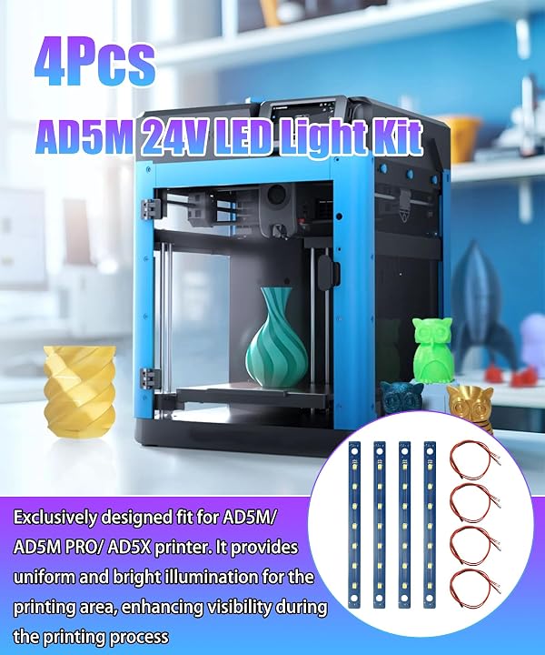4 Pack AD5M AD5X LED Light, Plug & Play 24V LED Strip Fits for Flashforge Adventurer 5M/5M Pro/AD5X, 7 Beads Cold White, No Magnet Easy Install 3D Printer Lamp Kit, 24V LED Strip by Hustimo - Used condition - Image 2