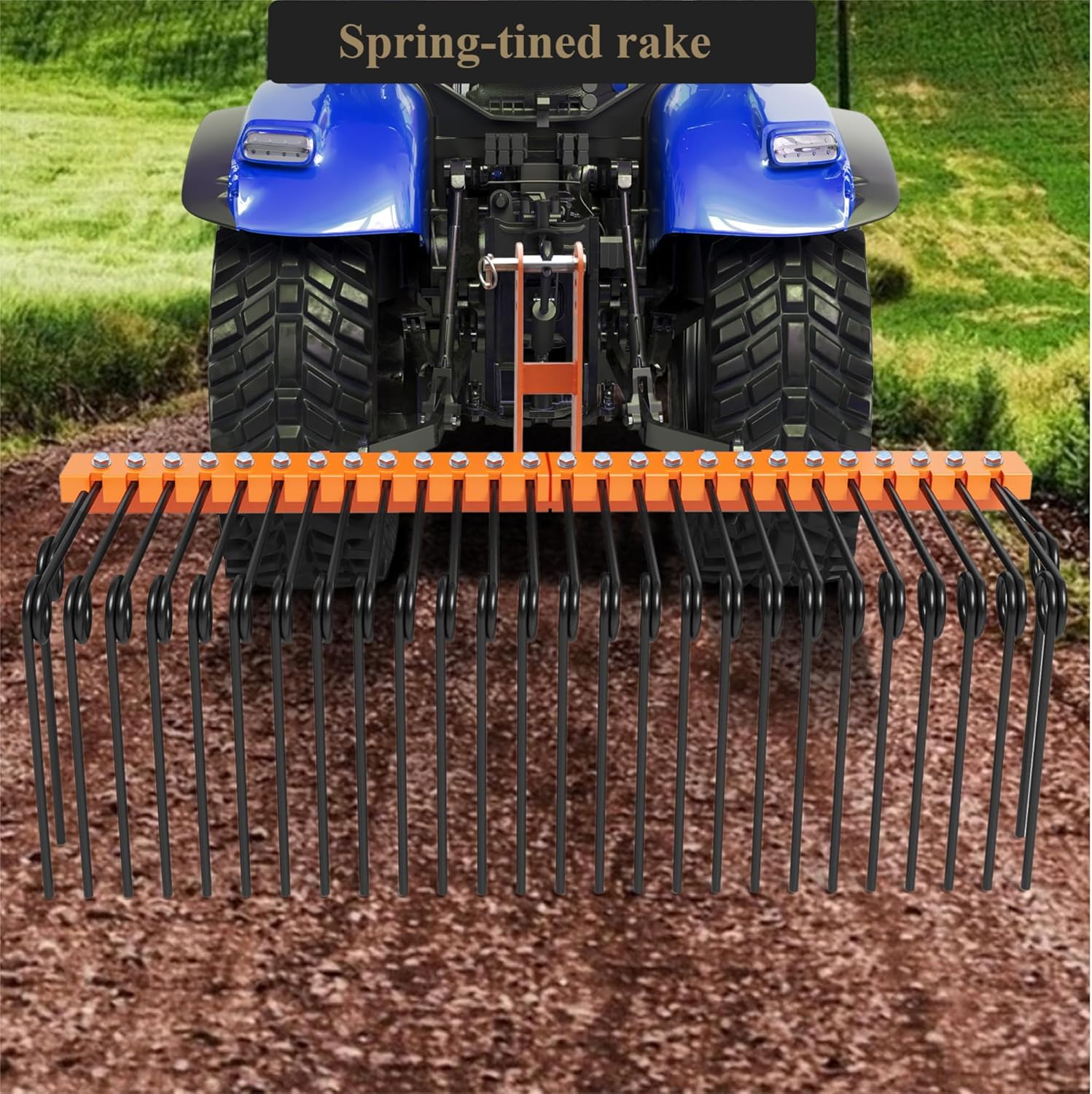 72" Tow Behind Landscape Rake, Tractor Rake with 30 Steel Tines, 3 Point Quick Hitch for Category 1 Tractors, for Dethatching, Clearing Leaves & Debris