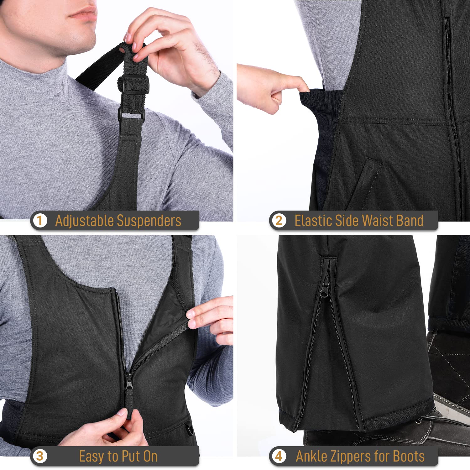 Sportneer Herren Skihose Wasserdicht Wanderhose Softshellhose Winddicht Outdoorhose Warm Gefüttert Winter Snowboardhose Trekkinghose Thermohose Hosenträgerhose