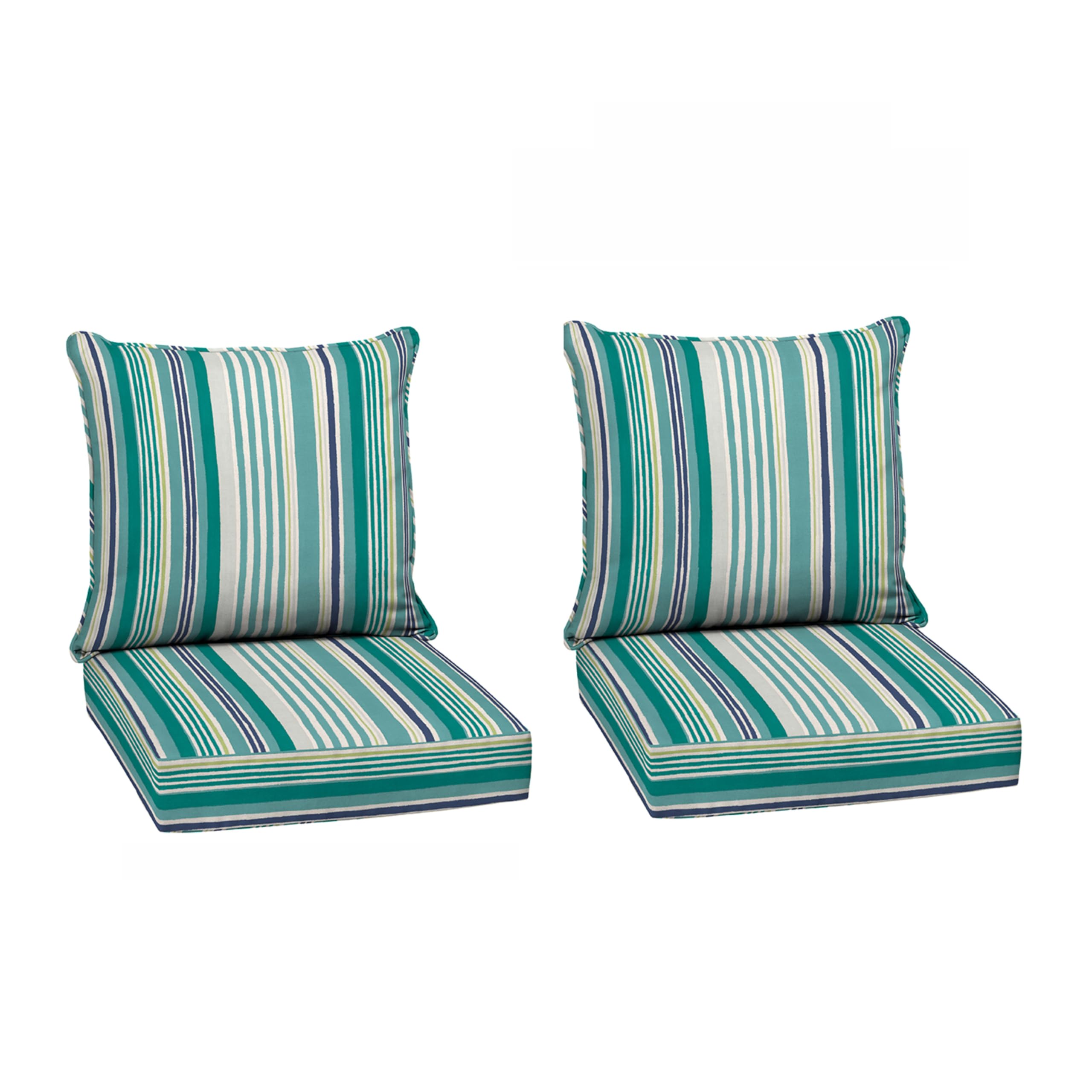 Arden Outdoor Deep Seat Cushion Set (2-Pack), 24 in x 24 in, Weather-Proof, Rain-Proof, Fade Resistant Patio Cushion for Chair, Sofa, and Couch Teal Cobalt Stripe