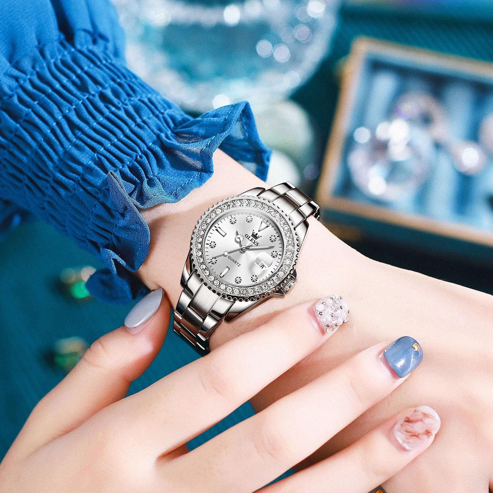 OLEVS Orologio Donna Piccolo Elegante Delicato Diamante Acciaio Inossidabile con Data Luminoso Impermeabile Analogico Quarzo Regalo per Donna