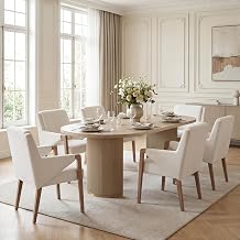 Christopher Knight Home Inmax Modern Dining Table Set for 6, Oval Kitchen Table and Dining Chairs Set of 6, Rubberwood Dining Room Table Set for 6, Light Beige+Light Ash