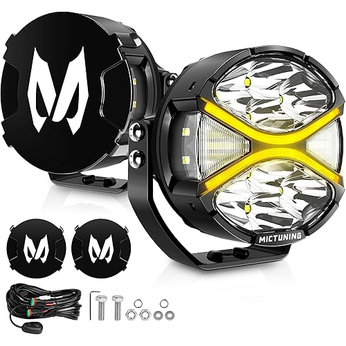 MICTUNING K6+ 4 Inch LED Light Bar, 160W Dual-Color Off-Road Lights Pod, White/Amber Turn Signal Combo, Side Shooter, IP68 Waterproof Auxiliary Driving Ditch Flood Fog Lights with Covers, 2pc