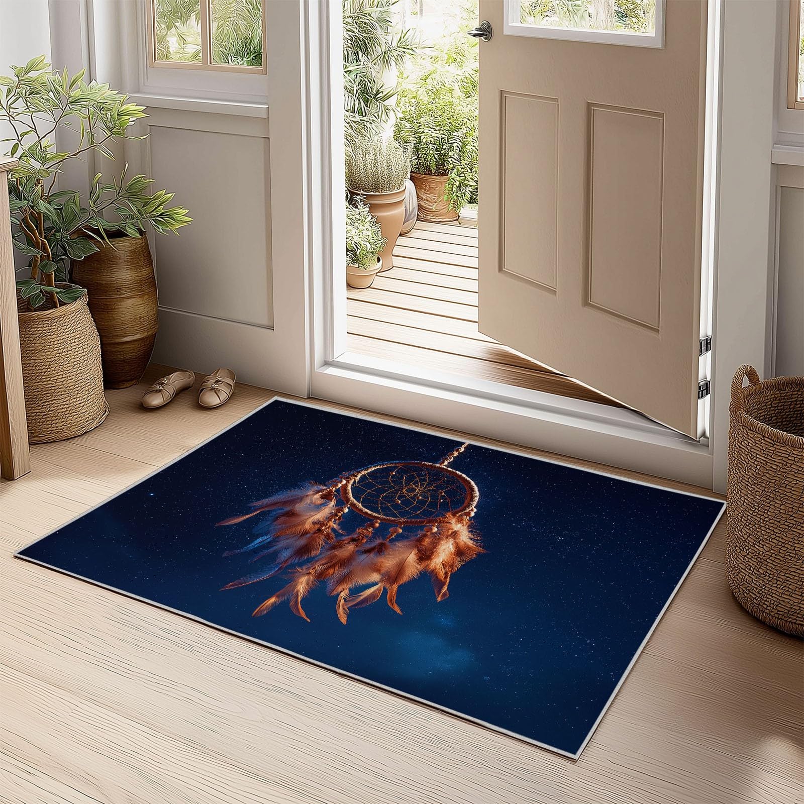 Kuscheliger Dunkelblau Teppich für Wohnzimmer, Waschbarer rutschfest Teppich 80 x 150 cm - Wohnzimmerteppich Verträumt Elegant Traumfänger Sternenhimmel für Kinder Schlafzimmer Esszimmer Studie