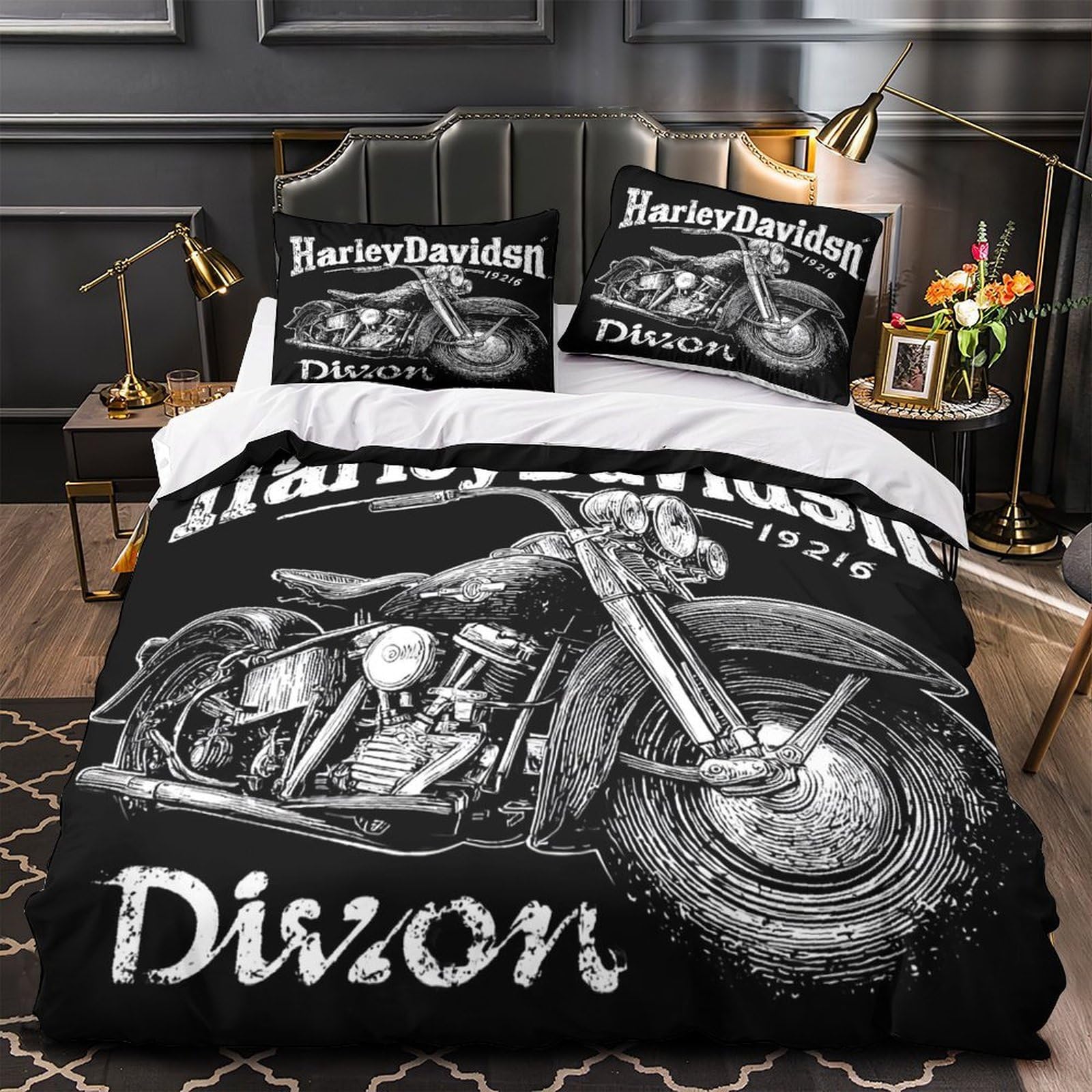 Housse de couette moto hypoallergénique parure lit enfant double douce