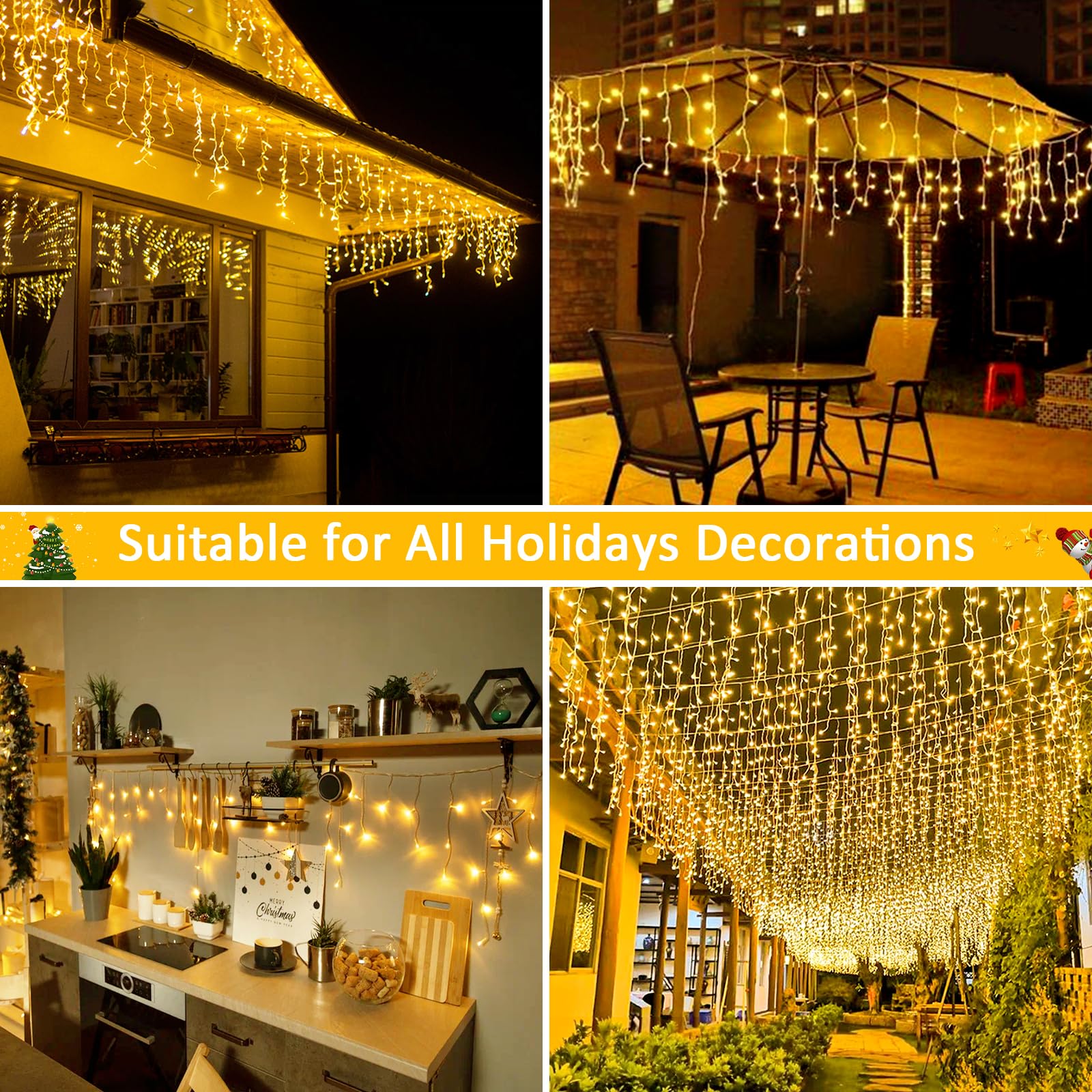 Solare Eiszapfen Lichter, 10M Wasserdicht Eiszapfen Lichterkette, 336LEDs Außen Solar Lichterkette mit 8 Modi Fernbedienung, Weihnachtsbeleuchtung für Hof Garten Party Hochzeit Christmas Dekorationen