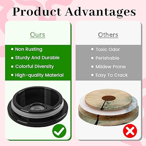 Miniatura 4 de Paquete de 4 tapas acrílicas para vasos de vidrio de 16 onzas con tapas y popotes, tapas de repuesto para vasos de cerveza con tapas de bambú, vasos