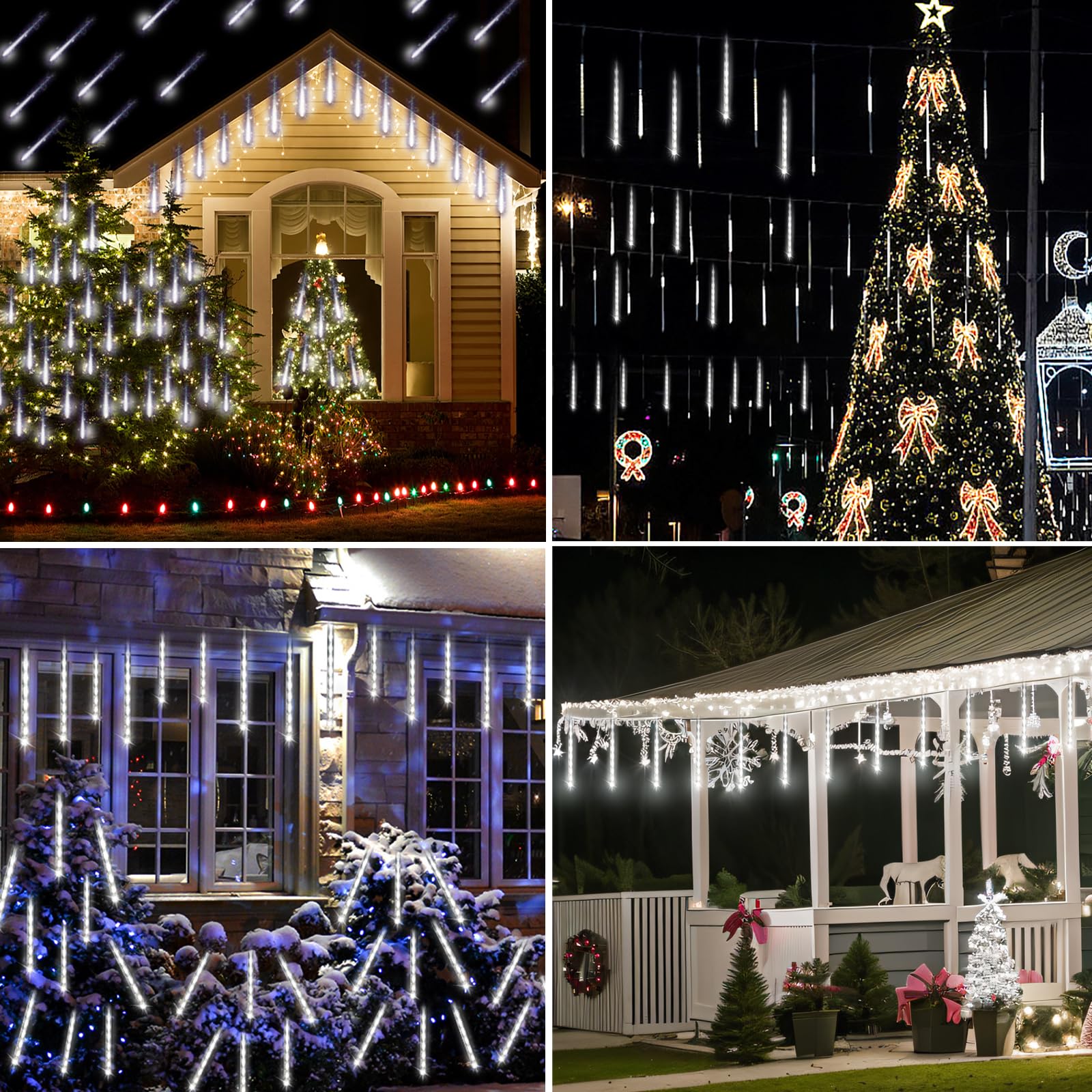 Kwaiffeo Luces navideñas para exteriores, 20 tubos de lluvia de meteoritos, impermeable, luces de lluvia para Navidad, Halloween, árbol de Navidad, boda, ventana, decoración de Navidad, exterior