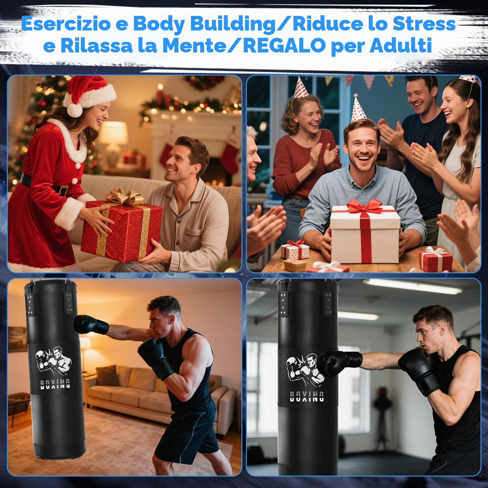 Sacco da Boxe per Adulti Set Ninonly 120CM Sacco da Punching Pesante per Uomini e Donne con Guantoni da boxe,Rinforzatore Della Presa Della Mano,Corda per Saltare per MMA,Muay Thai, Karate,Taekwondo