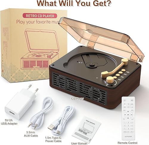 Miniatura 8 de Reproductor de CD portátil Bluetooth con altavoces, reproductores de CD de escritorio Lehwey para el hogar, altavoces estéreo duales integrados,