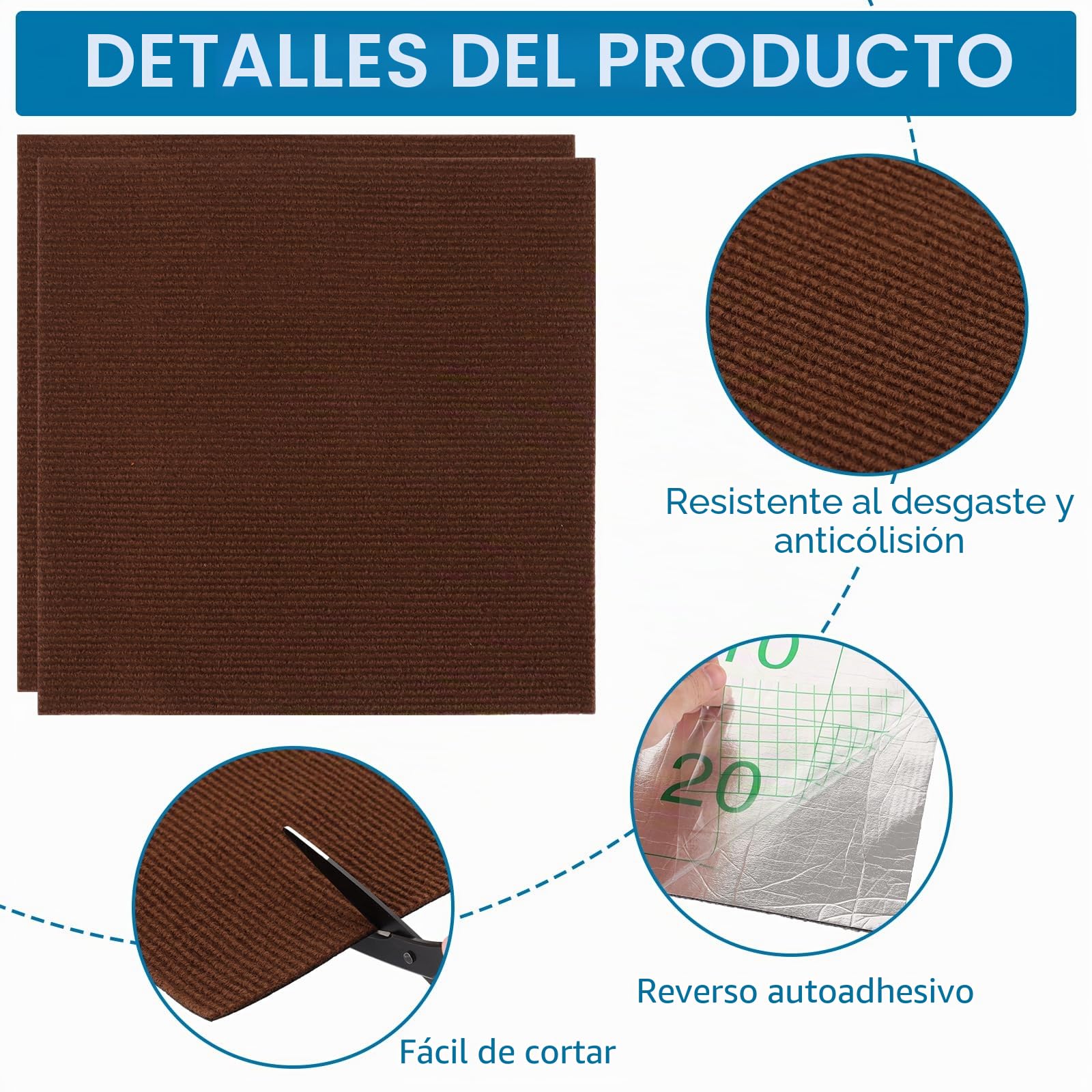30 azulejos para moqueta, 30 x 30 cm, autoadhesivos, para oficina, salón, balcón (marrón)