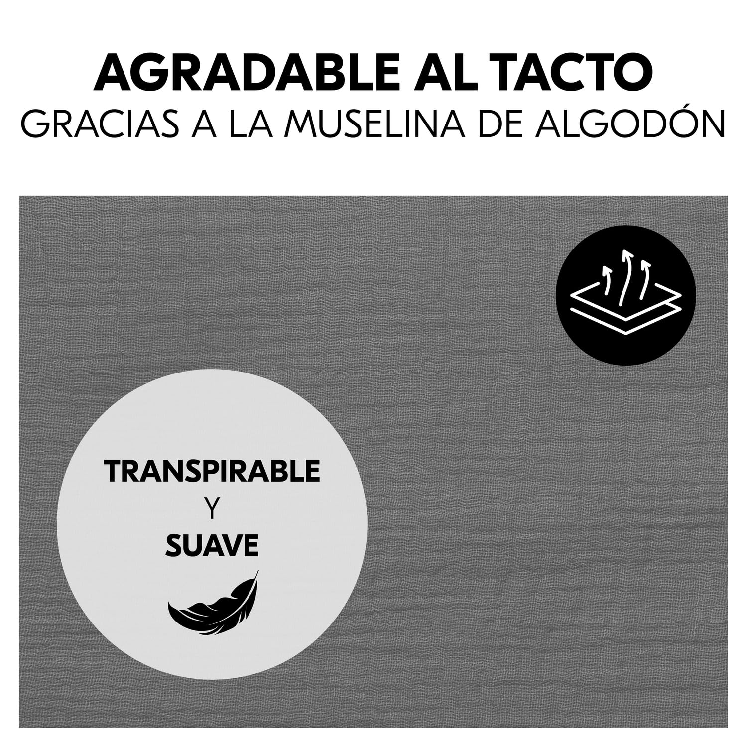 hauck Sabana Bajera Cuna 60x120 Travel Bed Mattress Cover para Cuna de Viaje, Sabanas Cuna Muselina de Algodón 100% Transpirable, Bajera Cuna Ajustable, Higiénicas Lavables a 60° C - Gris