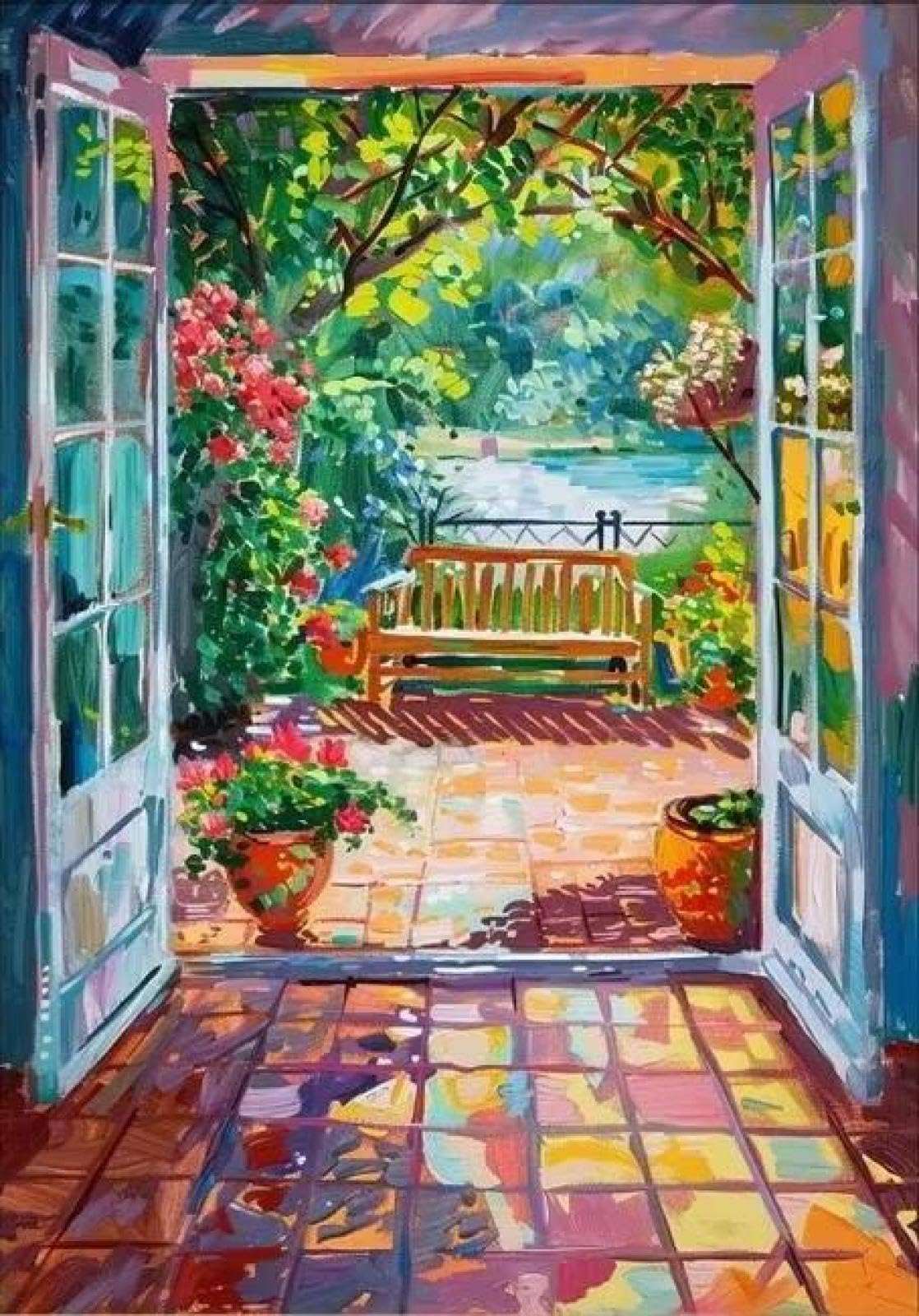 SHINERING Natural Scenery Beyond The Window Bohemian Colourful Open Window Canvas Painting Poster Prints Wall Art Picture Home Decor A11 21X30Cm Unframed