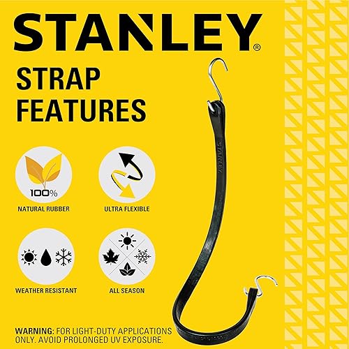 Miniatura 3 de STANLEY S300421 - Cuerdas elásticas de goma negras de 21 pulgadas para todo tipo de clima con ganchos en S para asegurar lonas, transportador de