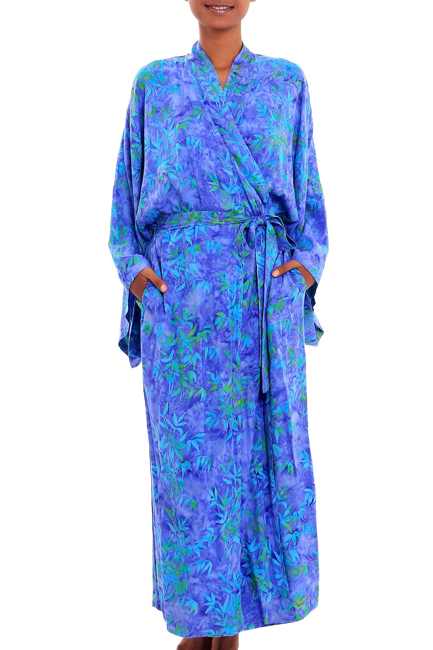 NOVICAArtisan Made Women's Handpainted Batik Patterned Robe from Indonesia