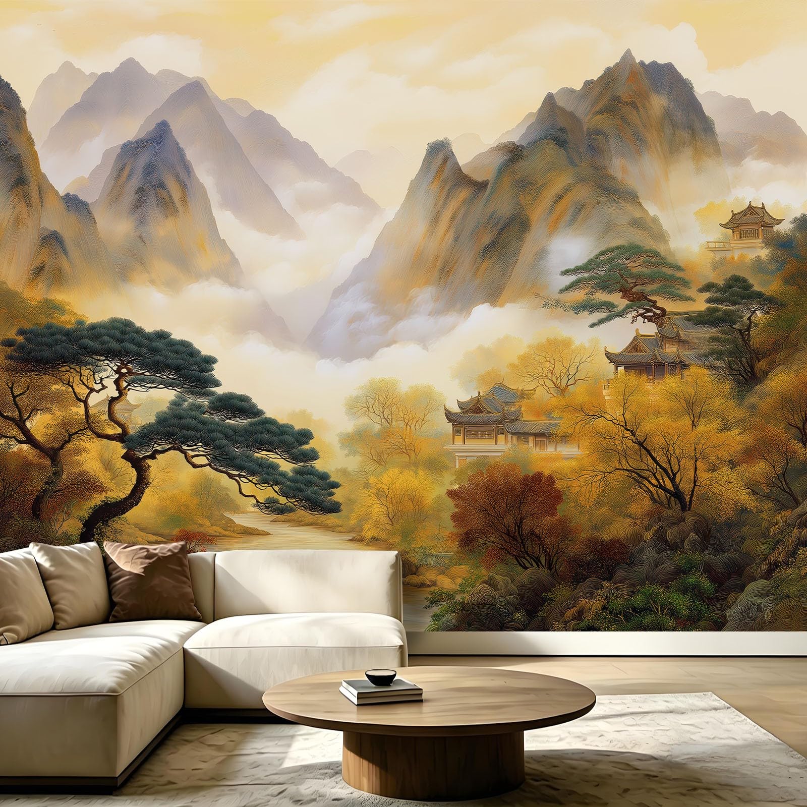 Papel pintado no tejido – Papel pintado 400 x 280 cm – Fotomural – Decoración de pared para sala de estar casa de té área de oficina – Papel pintado fácil de montar – Clásico chino paisaje montaña