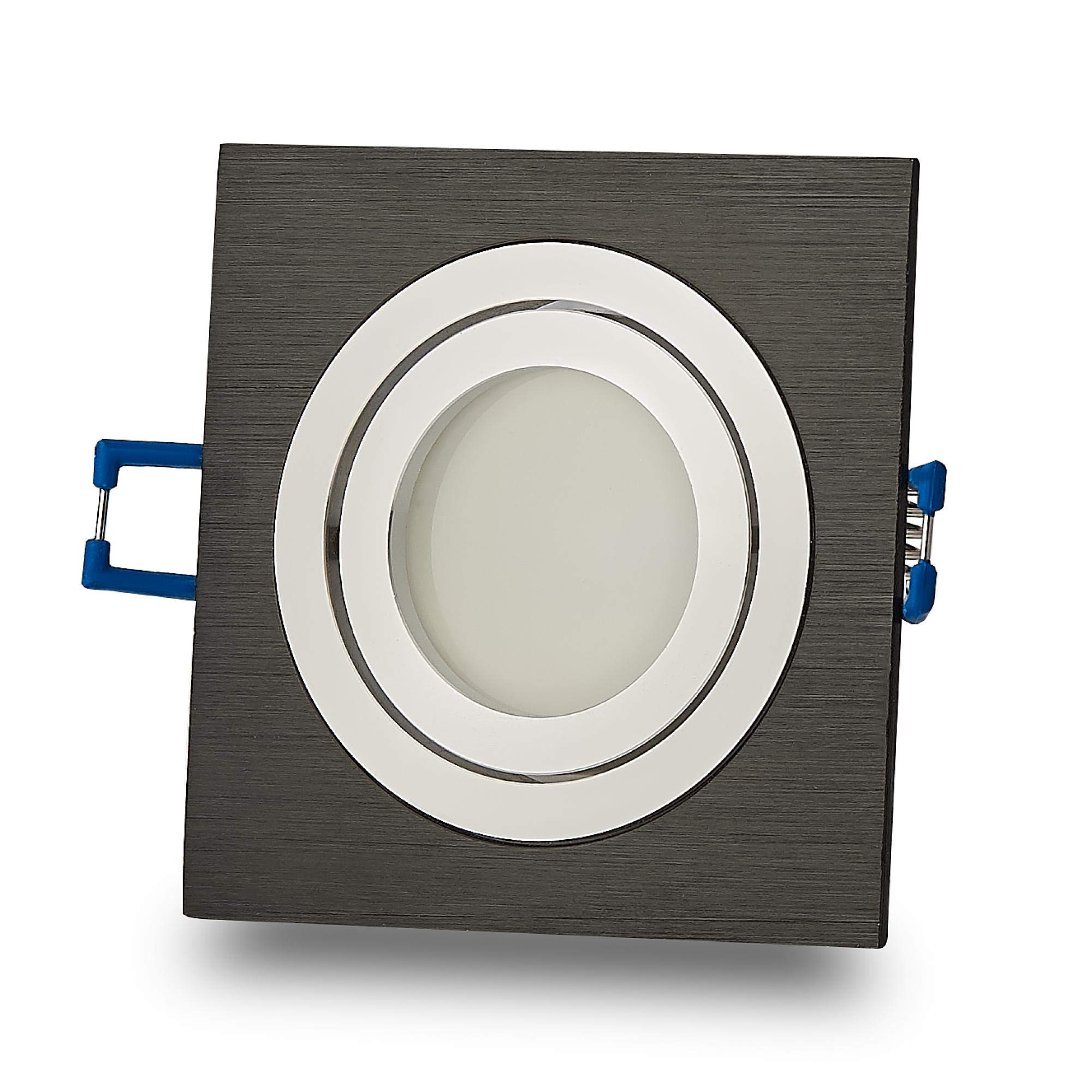 Set di 6 telai da incasso per faretto da incasso quadrato, nero, orientabile, piatto, per lampadine GU10 MR16, diametro 80 mm, foro per soffitto, faretto da incasso
