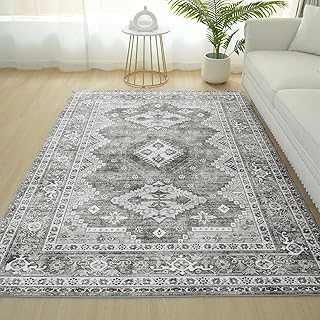 Boho Grey Area Rug for Living Room, 9x12 Rug Washable...