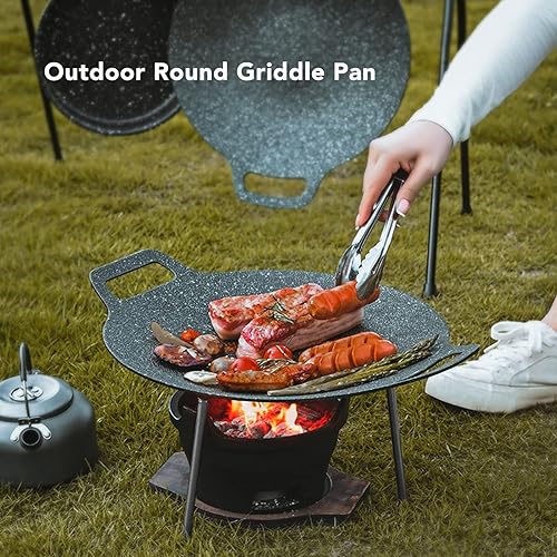 Miniatura 4 de Sartén coreana, sartén redonda antiadherente para barbacoa con asas dobles, conductividad térmica rápida, soporte estable, adecuada para estufa de