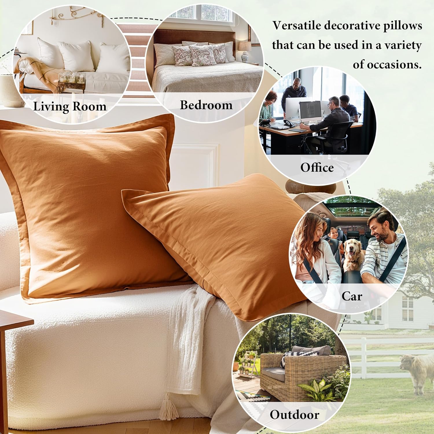 Simple&Opulence Linen Euro Sham Covers Set of 2, 26x26 Decorative Cotton Flax Blend Throw Pillow Cover Farmhouse Pillow Shams for Chair Couch Sofa Bedroom Living Room Home Decor,Rust