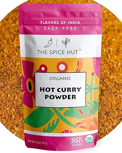The Spice Hut Condimento orgánico en polvo de curry caliente, mezcla de especias rápida y fácil para cocinar indio picante, 2 onzas