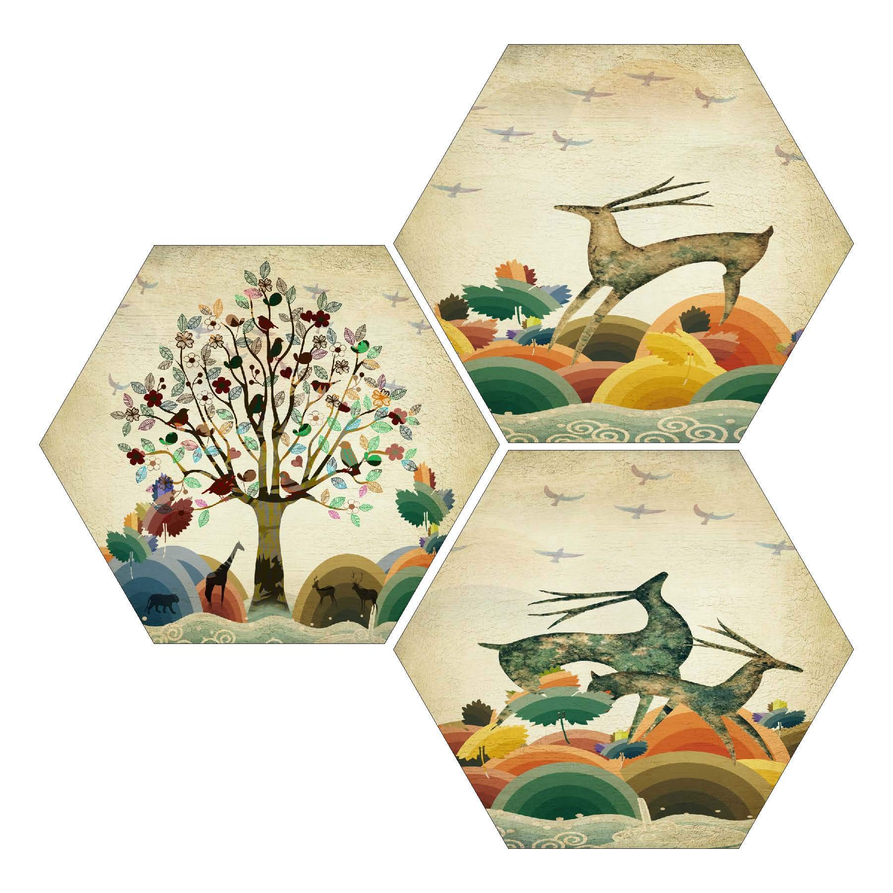 Amazon.co.jp: SAF SANFHX58 MDF 六角形 トナカイ 絵画 (21 x 21インチ