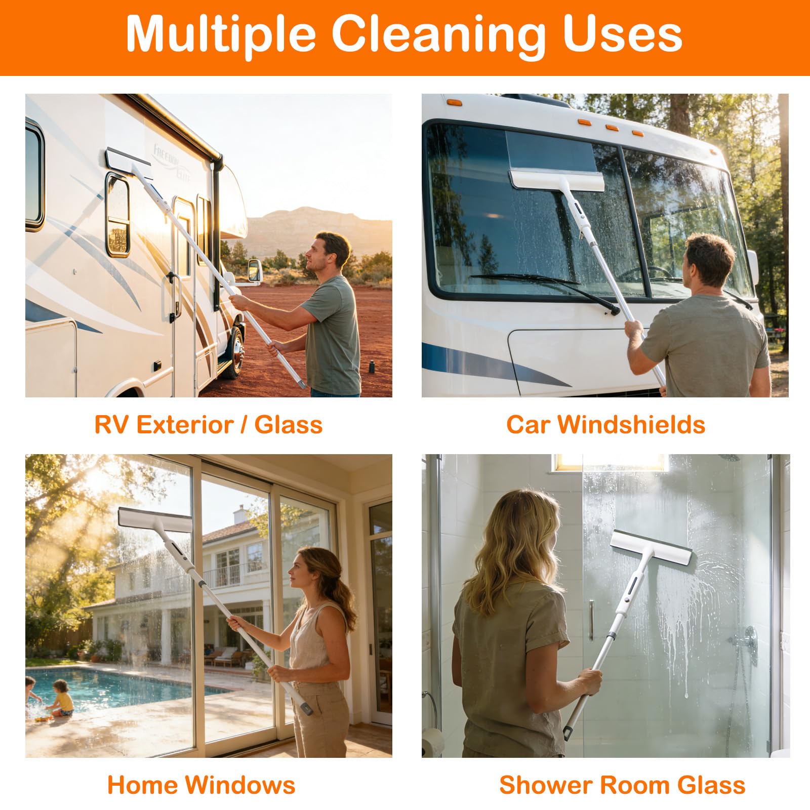 Escobilla de limpieza de ventanas 3 en 1 con aerosol, limpiador de vidrio de doble cara con mango multisección (hasta 73.3 pulgadas), 5 paños de microfibra y clip de pared para el hogar